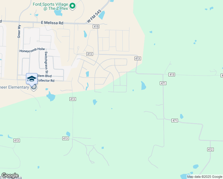 map of restaurants, bars, coffee shops, grocery stores, and more near 4758 County Road 413 in Melissa