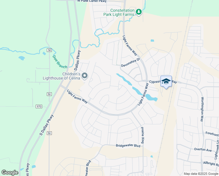 map of restaurants, bars, coffee shops, grocery stores, and more near 3600 Millstone Way in Prosper