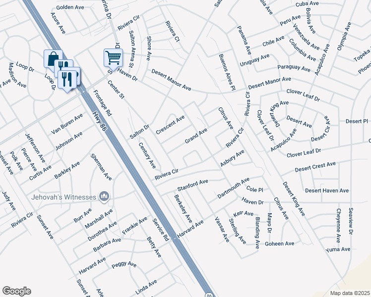 map of restaurants, bars, coffee shops, grocery stores, and more near 1129 Grand Avenue in Thermal