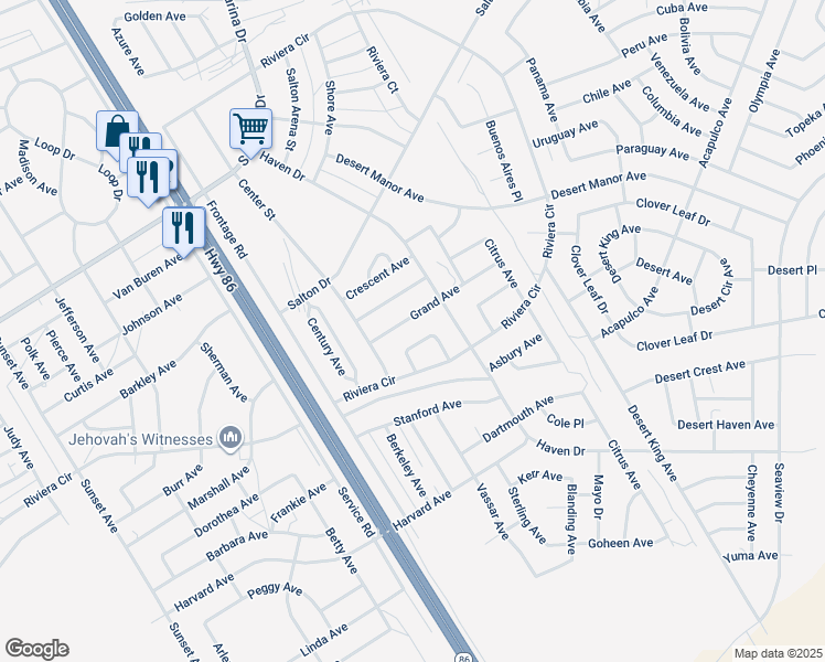 map of restaurants, bars, coffee shops, grocery stores, and more near 1129 Grand Avenue in Thermal