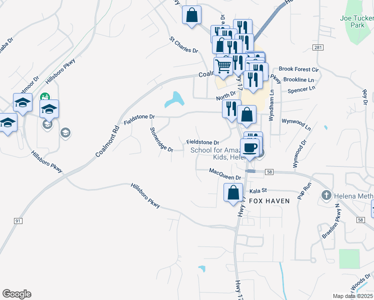 map of restaurants, bars, coffee shops, grocery stores, and more near 318 Stonecroft Circle in Helena