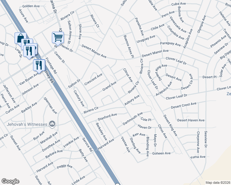 map of restaurants, bars, coffee shops, grocery stores, and more near Haven Drive in Salton City