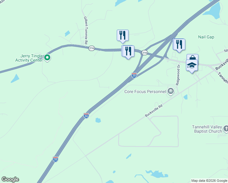 map of restaurants, bars, coffee shops, grocery stores, and more near Interstate 20 in Lake View