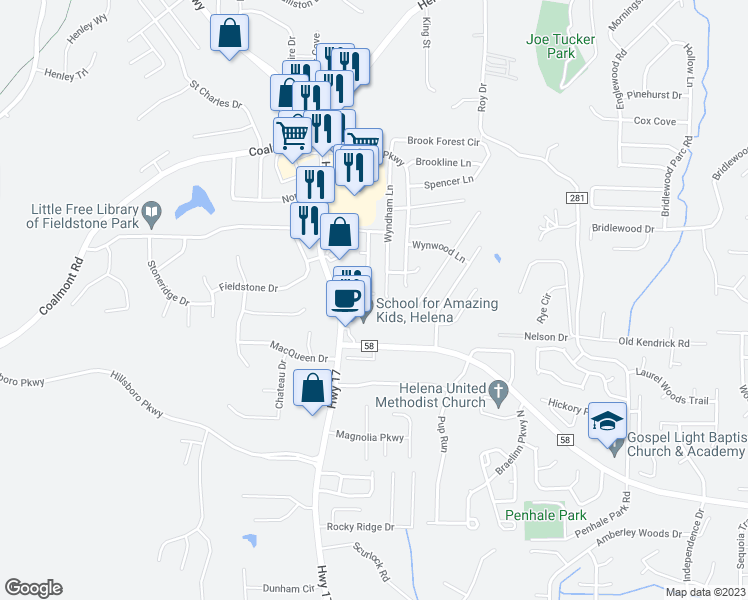 map of restaurants, bars, coffee shops, grocery stores, and more near 1026 Ashley Brook Lane in Helena