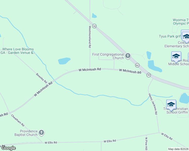 map of restaurants, bars, coffee shops, grocery stores, and more near 2518 West McIntosh Road in Griffin