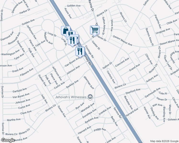 map of restaurants, bars, coffee shops, grocery stores, and more near California 86 in Thermal