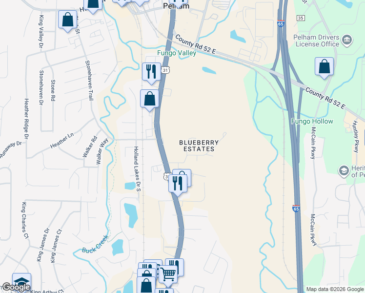 map of restaurants, bars, coffee shops, grocery stores, and more near 511 Pope Drive in Pelham
