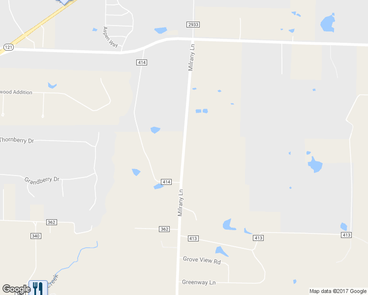 map of restaurants, bars, coffee shops, grocery stores, and more near 2036 Milrany Lane in Melissa