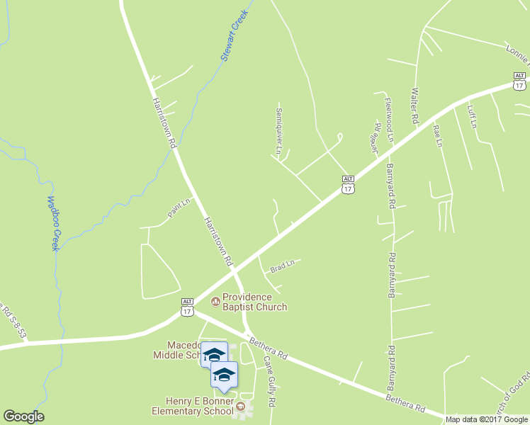 map of restaurants, bars, coffee shops, grocery stores, and more near 107 Bessie Lane in Bonneau