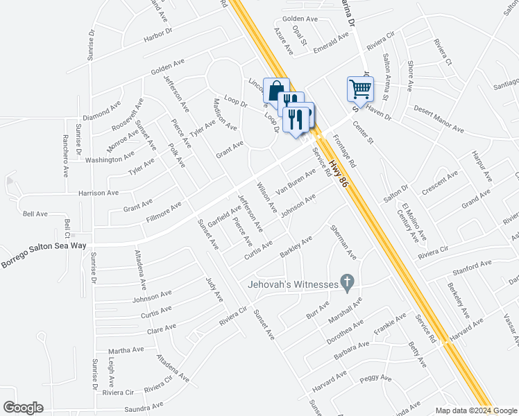 map of restaurants, bars, coffee shops, grocery stores, and more near 2028 Jefferson Avenue in Thermal