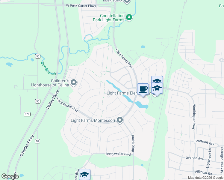 map of restaurants, bars, coffee shops, grocery stores, and more near 1326 Cypress Creek Way in Celina