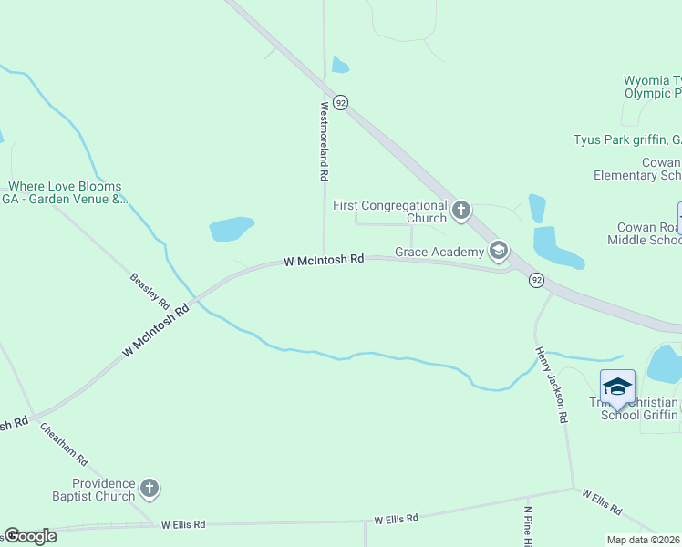 map of restaurants, bars, coffee shops, grocery stores, and more near 2518 West McIntosh Road in Griffin