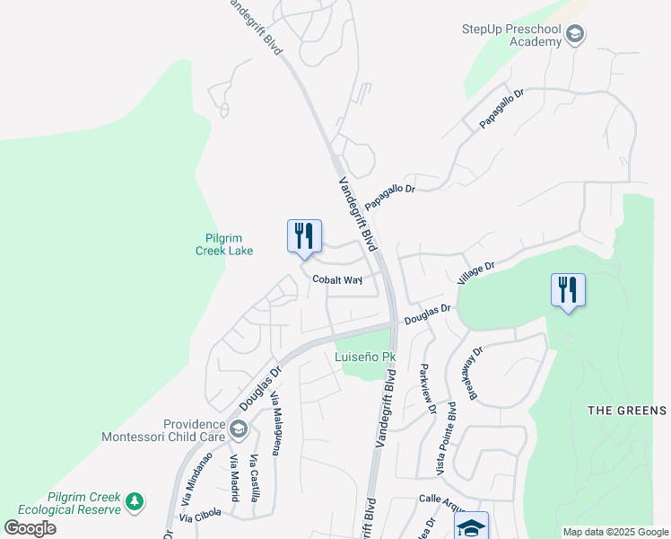 map of restaurants, bars, coffee shops, grocery stores, and more near 5180 Cerulean Way in Oceanside