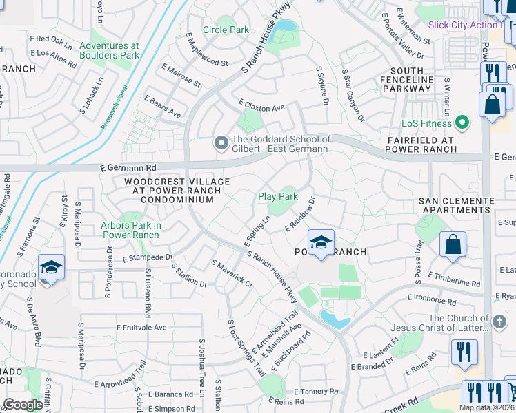 map of restaurants, bars, coffee shops, grocery stores, and more near 4143 East Sundance Avenue in Gilbert