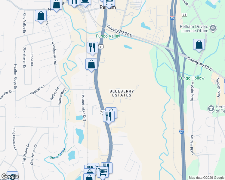 map of restaurants, bars, coffee shops, grocery stores, and more near 511 Pope Drive in Pelham