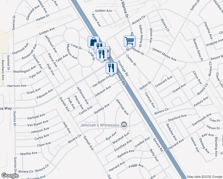 map of restaurants, bars, coffee shops, grocery stores, and more near 1231 Johnson Avenue in Thermal