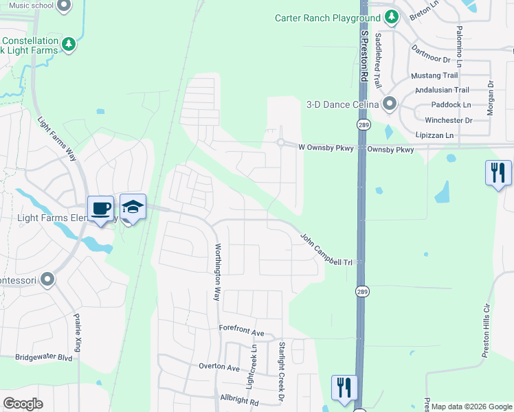 map of restaurants, bars, coffee shops, grocery stores, and more near 511 Mary Ruth Place in Celina