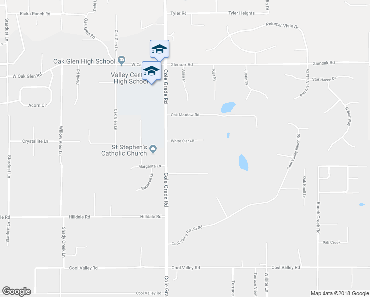 map of restaurants, bars, coffee shops, grocery stores, and more near 14350 White Star Lane in Valley Center