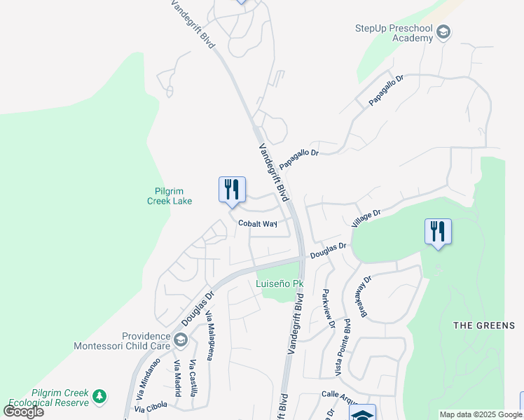 map of restaurants, bars, coffee shops, grocery stores, and more near 5180 Cerulean Way in Oceanside