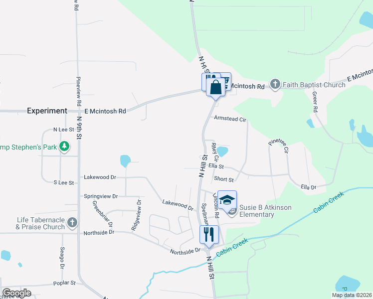 map of restaurants, bars, coffee shops, grocery stores, and more near 117 Houston Street in Griffin