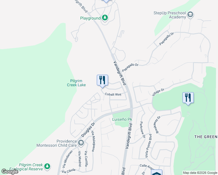 map of restaurants, bars, coffee shops, grocery stores, and more near 5153 Cerulean Way in Oceanside