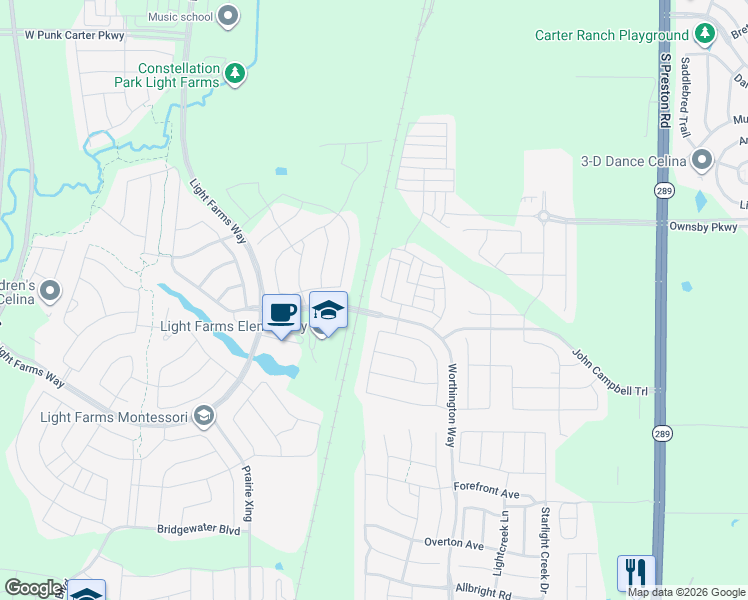 map of restaurants, bars, coffee shops, grocery stores, and more near 828 Brenham Avenue in Prosper