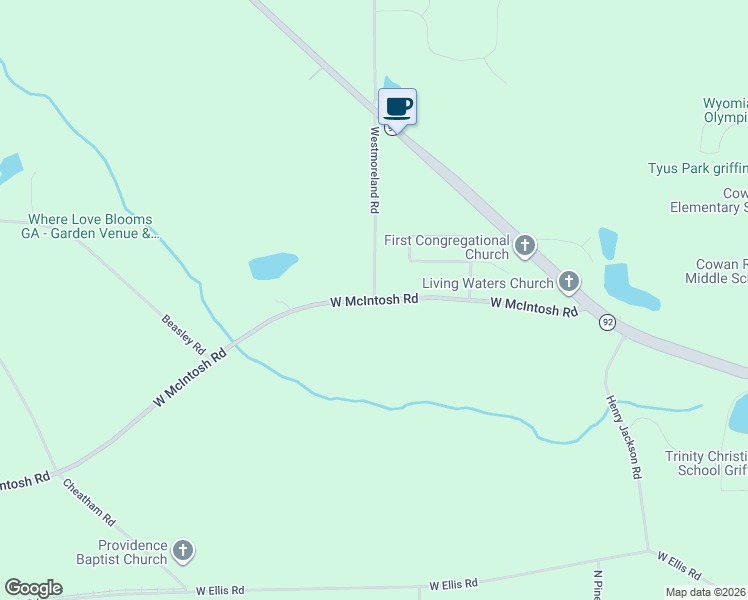 map of restaurants, bars, coffee shops, grocery stores, and more near 2619 West McIntosh Road in Griffin