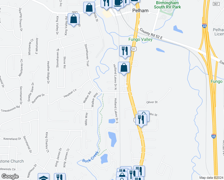 map of restaurants, bars, coffee shops, grocery stores, and more near 105 Holland Circle in Pelham