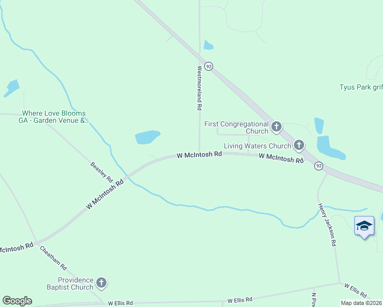 map of restaurants, bars, coffee shops, grocery stores, and more near 2619 West McIntosh Road in Griffin