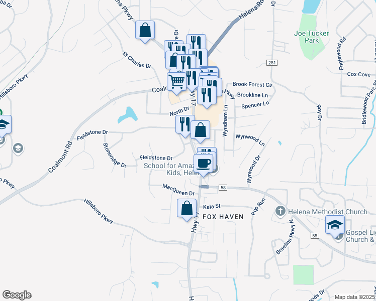 map of restaurants, bars, coffee shops, grocery stores, and more near 496 Fieldstone Drive in Helena
