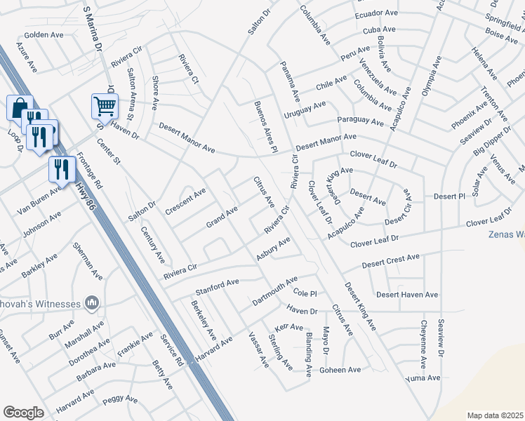 map of restaurants, bars, coffee shops, grocery stores, and more near Cornell Avenue in Salton City