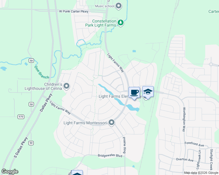 map of restaurants, bars, coffee shops, grocery stores, and more near 1326 Cypress Creek Way in Celina