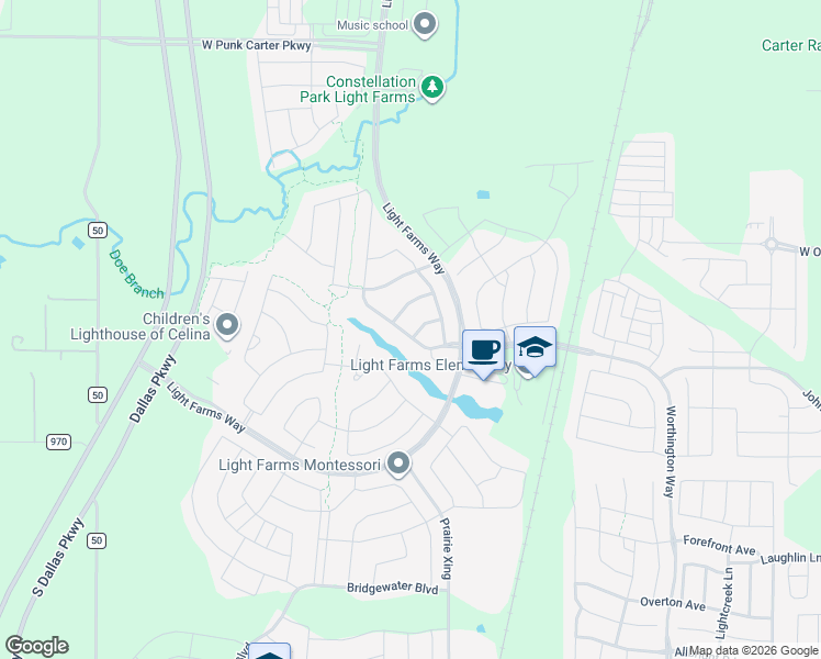 map of restaurants, bars, coffee shops, grocery stores, and more near 1311 Cypress Creek Way in Celina