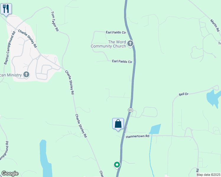 map of restaurants, bars, coffee shops, grocery stores, and more near 1650 Dick Hagler Road in Northport