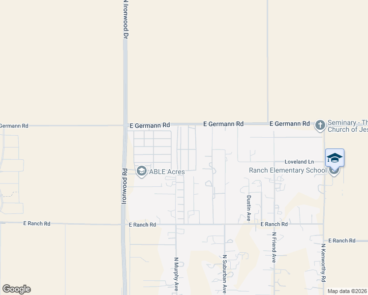 map of restaurants, bars, coffee shops, grocery stores, and more near 640 East Pheasant Run Road in San Tan Valley