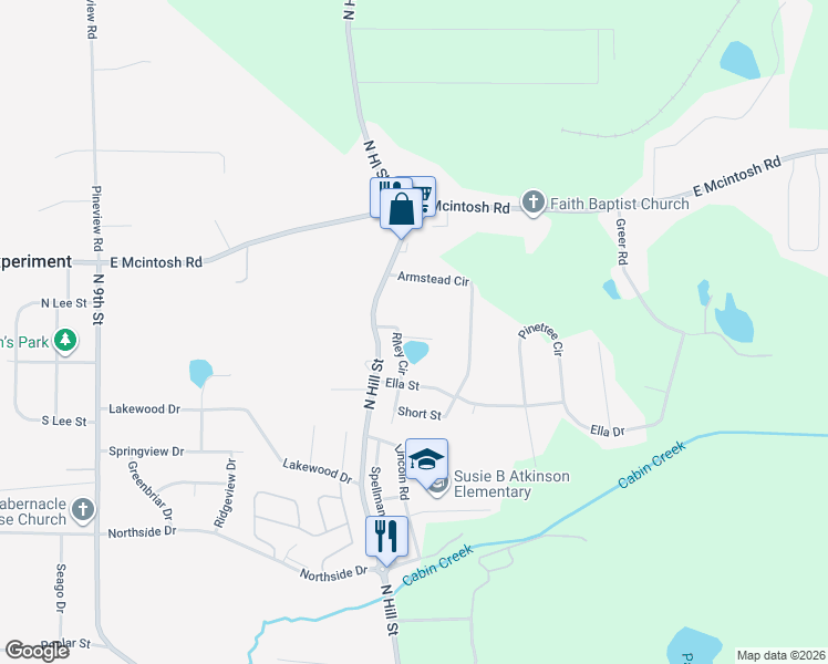 map of restaurants, bars, coffee shops, grocery stores, and more near 117 Lake Drive in Griffin