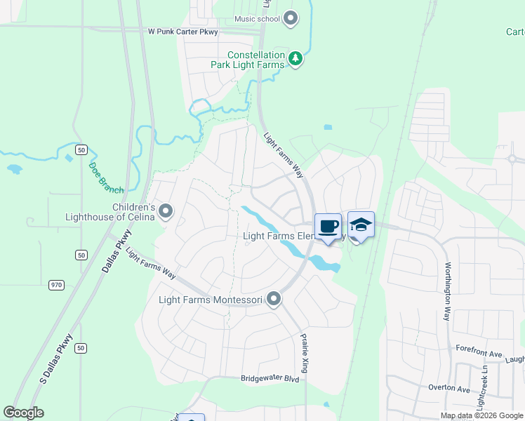 map of restaurants, bars, coffee shops, grocery stores, and more near 1326 Cypress Creek Way in Celina
