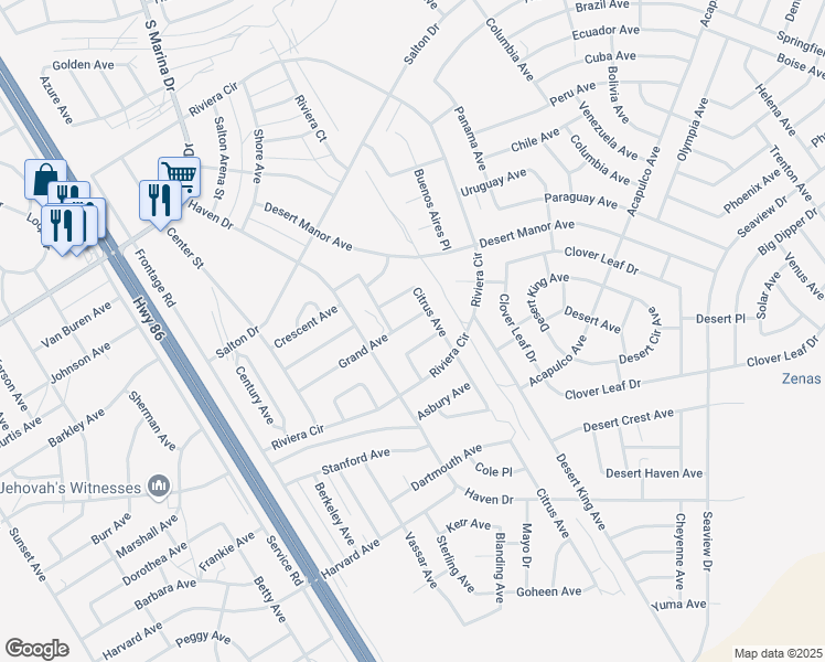 map of restaurants, bars, coffee shops, grocery stores, and more near 1098 Cornell Avenue in Thermal