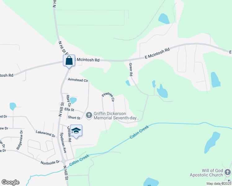 map of restaurants, bars, coffee shops, grocery stores, and more near 234 Pinetree Circle in Griffin