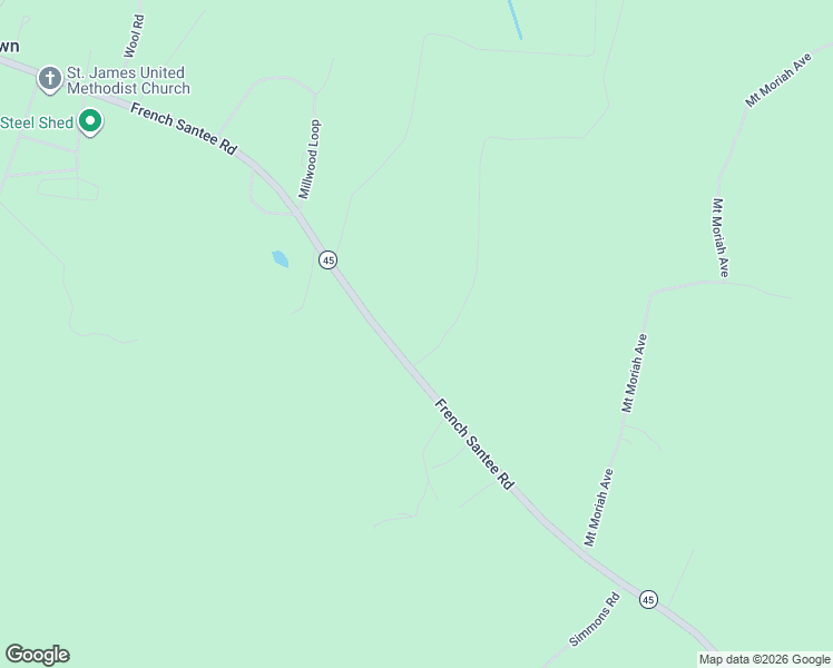 map of restaurants, bars, coffee shops, grocery stores, and more near 1278 French Santee Road in Jamestown