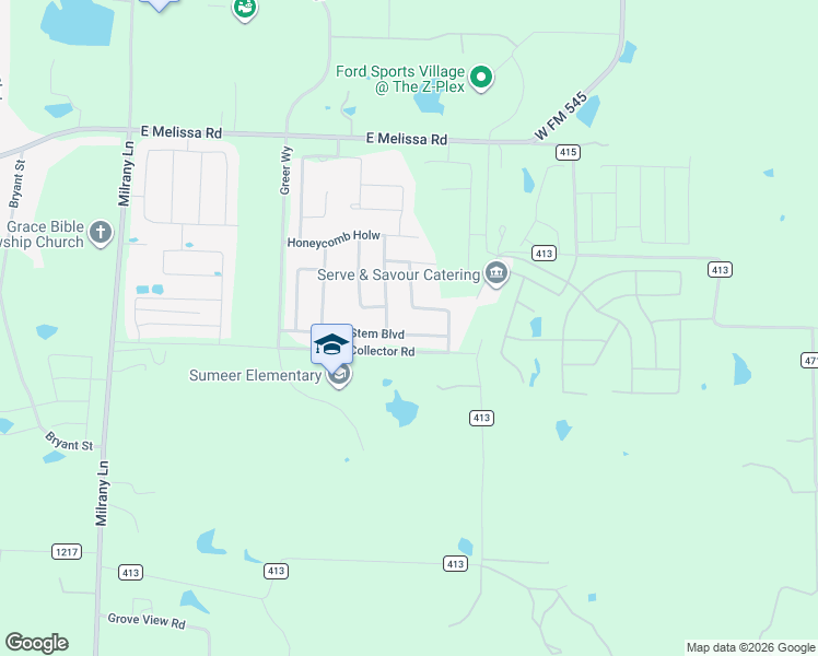 map of restaurants, bars, coffee shops, grocery stores, and more near 4008 Blue Stem Boulevard in Melissa