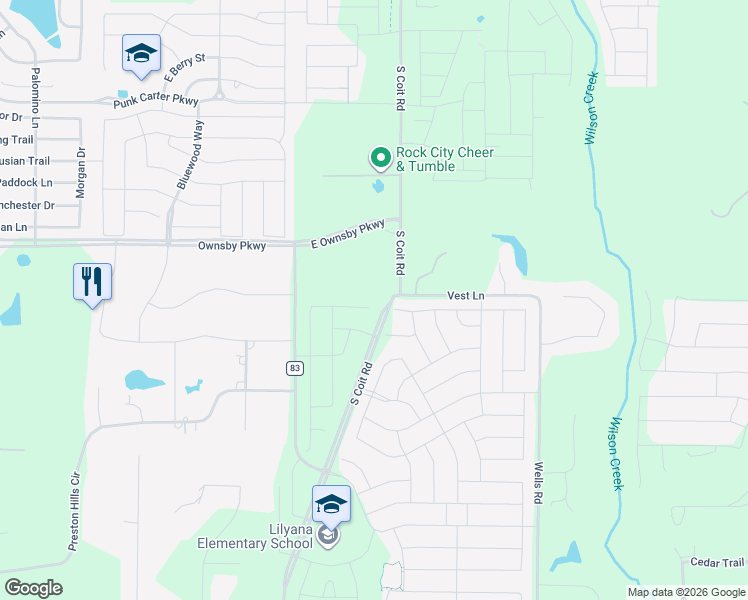 map of restaurants, bars, coffee shops, grocery stores, and more near 1340 Sherlynn Court in Celina