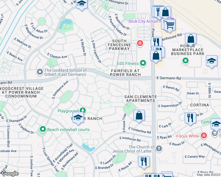 map of restaurants, bars, coffee shops, grocery stores, and more near 4487 East Sundance Court in Gilbert