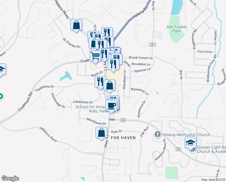 map of restaurants, bars, coffee shops, grocery stores, and more near 4001 Virginia Lane in Helena