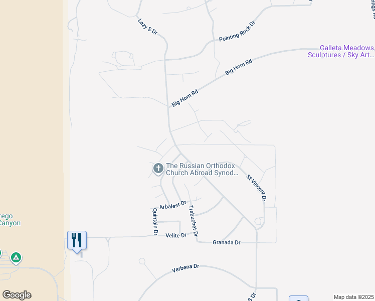 map of restaurants, bars, coffee shops, grocery stores, and more near Lazy S Drive in Borrego Springs