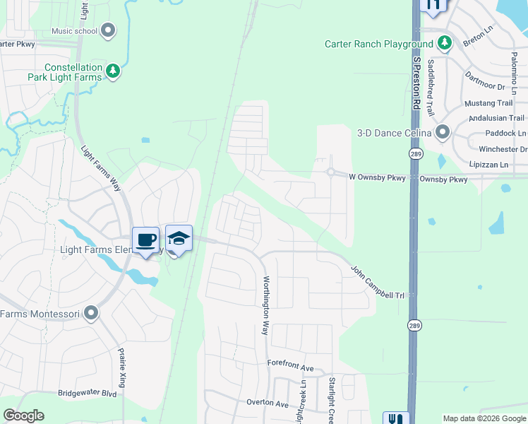 map of restaurants, bars, coffee shops, grocery stores, and more near 705 Francis Avenue in Prosper