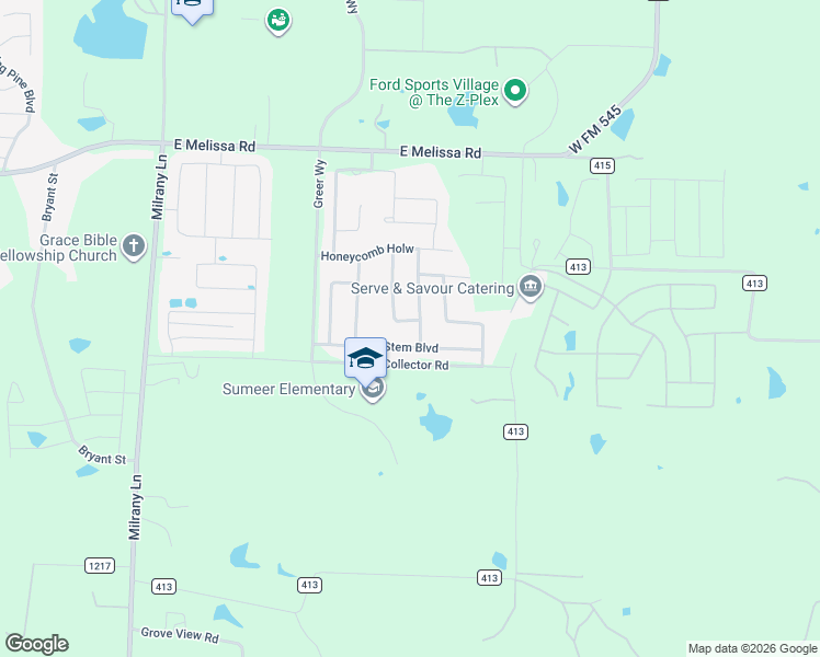map of restaurants, bars, coffee shops, grocery stores, and more near 2214 Poppy Valley Lane in Melissa