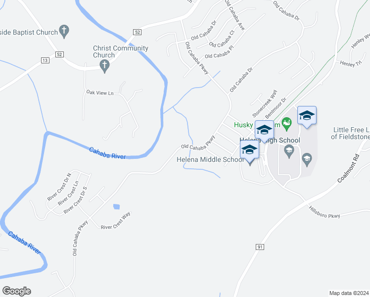 map of restaurants, bars, coffee shops, grocery stores, and more near 4115 Old Cahaba Parkway in Helena