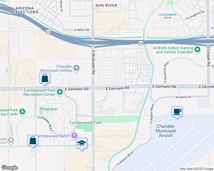 map of restaurants, bars, coffee shops, grocery stores, and more near 1132 East Newland Drive in Chandler