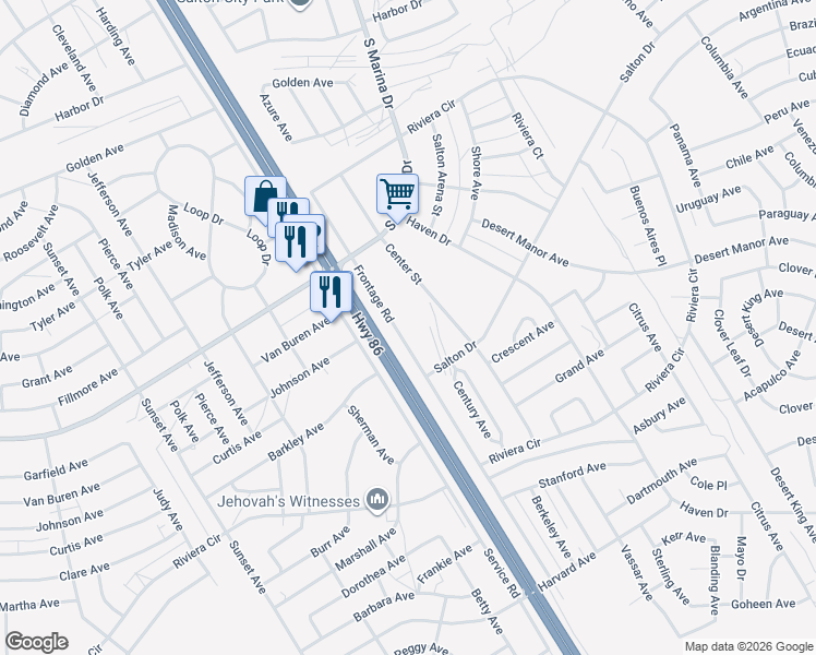 map of restaurants, bars, coffee shops, grocery stores, and more near 2070 Frontage Rd in Thermal